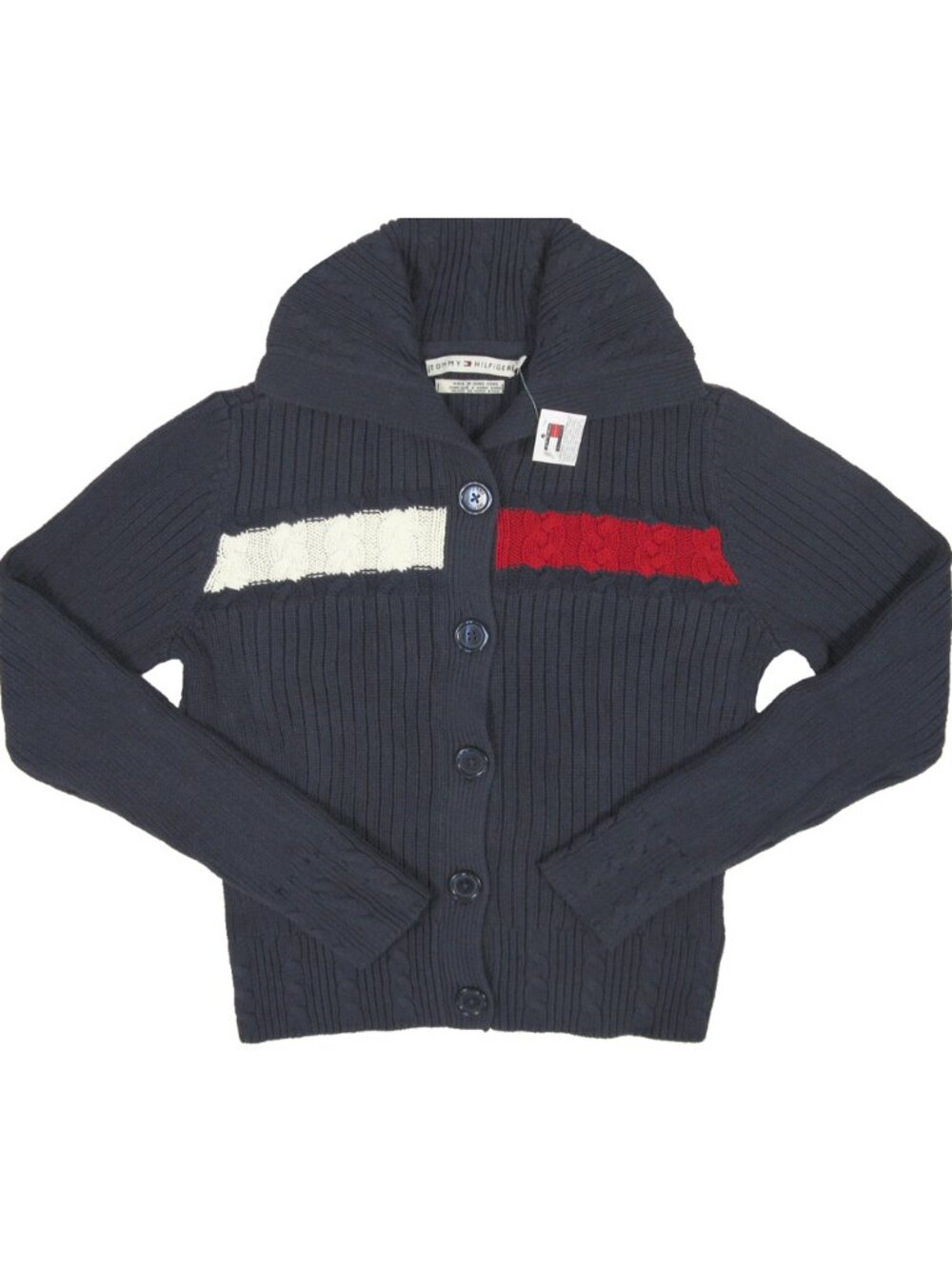 NEW Vintage Tommy Hilfiger Cardigan Sweater! Navy Huge Tommy Red & White Colors